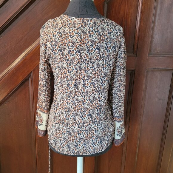 Lucky Brand Womens XS Floral Boho Long Sleeve Blouse With Button & Tie Detail - Picture 2 of 7